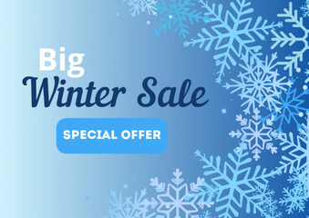 Winter sale background with snowflakes, shopping bags, gift boxes and festive decorations, clean design for seasonal promotions