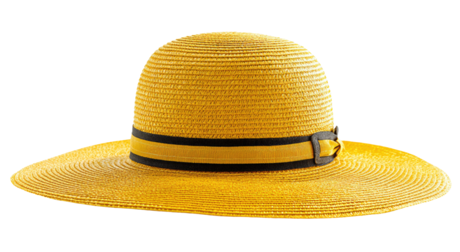 Yellow straw sun hat with black band