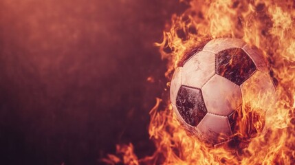 Naklejka premium Soccer ball engulfed in flames illustrating intense competition energy