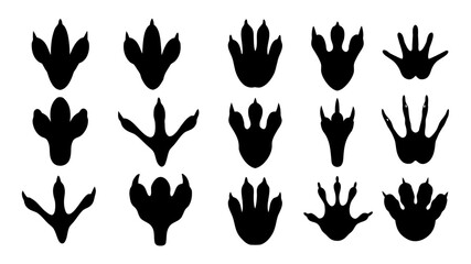 silhouette dinosaur footprint vector set