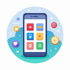 Flat design smartphone with various app icons