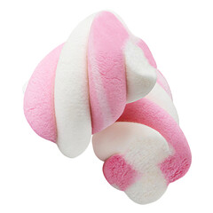 Marshmallow isolated flying on white background. Twisted marshmallow Candy Levitating in air
