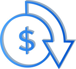 Dollar Currency Icon with Downward Arrow Isolated on Transparent Background