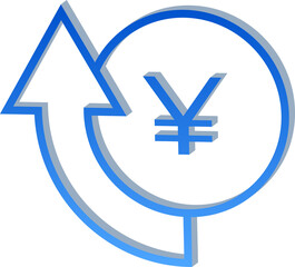Yen Currency Icon with Upward Arrow Isolated on Transparent Background
