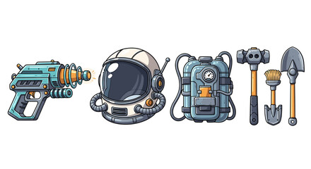 Fun Cartoonish Space Exploration Gear Set for Adventures in the Stars