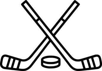 Crossed Hockey Sticks and Puck - Vector Outline Illustration