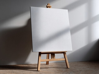 Blank white canvas on canvas stretcher easel.