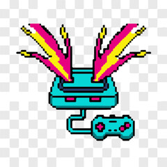 Retro Pixel Game Console Vector – Neon Y2K Futurism Illustration