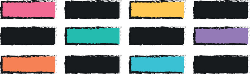Set of Artistic Paint Brush Rectangle Frames –  Color Grunge Borders and Textured Brush Stamp Elements for Modern Vector Design