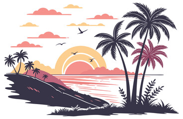 Beautiful Sea and Ocean Natural Scene Illustration. Vibrant Sea and Ocean Landscape Scenic Artwork. Sea and Ocean Natural Scene Creative Illustration. Colorful Sea and Ocean Scenic View Artwork