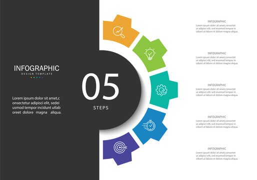 Business visualization infographic circle design template with 5 options, steps or processes. Business presentation.