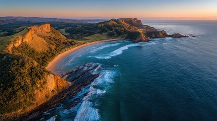 Coastal Serenity - A Breathtaking View of Byron Bay at Sunrise.