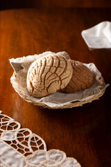 Conchas. Mexican sweet bread roll with seashell-like appearance, Usually eaten with coffee or hot chocolate at breakfast or as an afternoon snack.