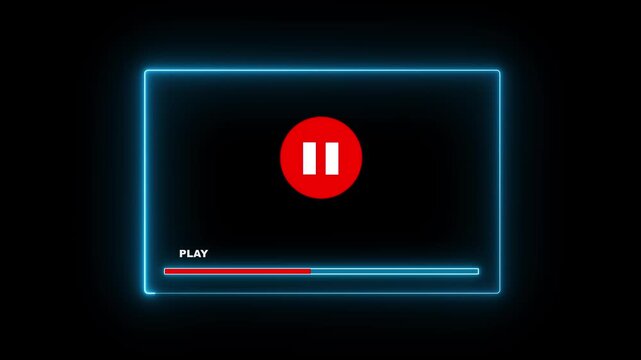 video play frame icon animation glowing neon cyan color template for streamers with play pause. 4k motion video.