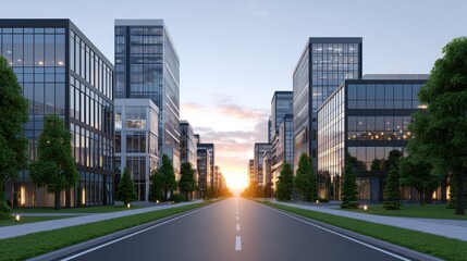 Fototapeta premium Modern city buildings at dawn architectural splendor in urban landscape imagery