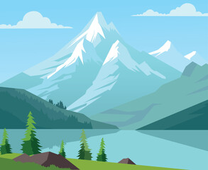 Mountain landscape with Rivers and trees