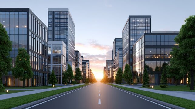 Modern city buildings at dawn architectural splendor in urban landscape imagery