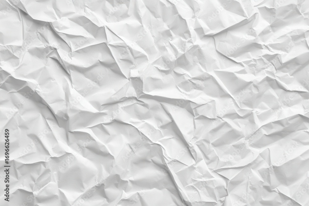 Poster A close-up of crumpled white paper, showcasing its texture and folds, creating a visually interesting pattern.