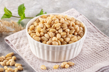 Cedar nut kernel in the bowl