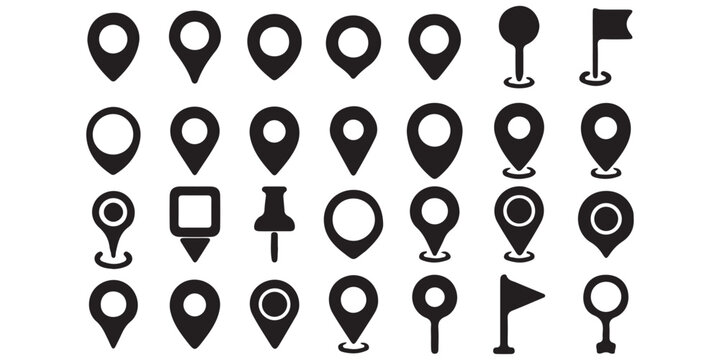 Map pin icon. location pin place marker. Location icon. Map marker pointer icon set. GPS location symbol collection. Victor illustration Eps 10.