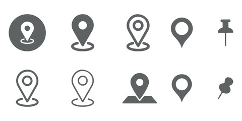 Location map pin icons set. Modern map marker collection. Pinpoint. Location pin icon. Map pin place marker. Map marker pointer icon. GPS location symbol. Flat style vector