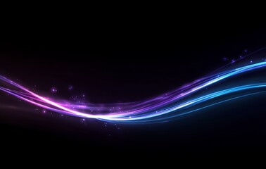A glowing line of light with neon blue and purple hues on a black background, creating an abstract design with a soft glow effect