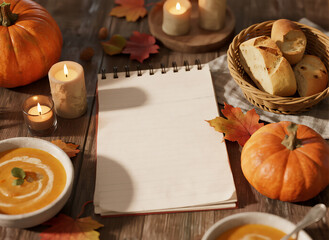Naklejka premium 가을의 정취가 담긴 노트 배경 Autumn-themed Notebook Background