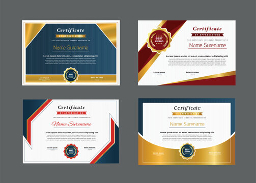 Four Certificate of Appreciation Design Templates with Best Award Seal