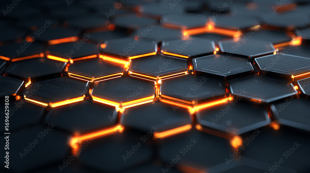 Poster dark hexagonal mesh with glowing lines