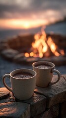 Cozy Campfire Cocoa - Warm Drinks by the Fire at Sunset.