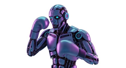 Futuristic Robot Boxer in Defensive Stance