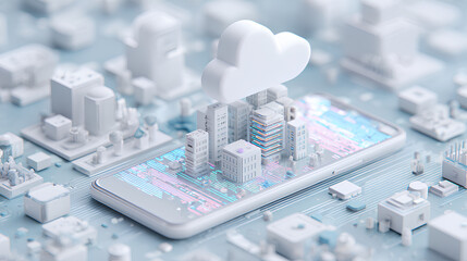 Desktop smartphone app development, cloud computing network concept. Coding, programming 3d render illustration isolated on white background Stock Illustration