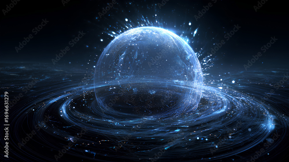 Poster digital intelligence planet visualization glowing sphere abstract technology