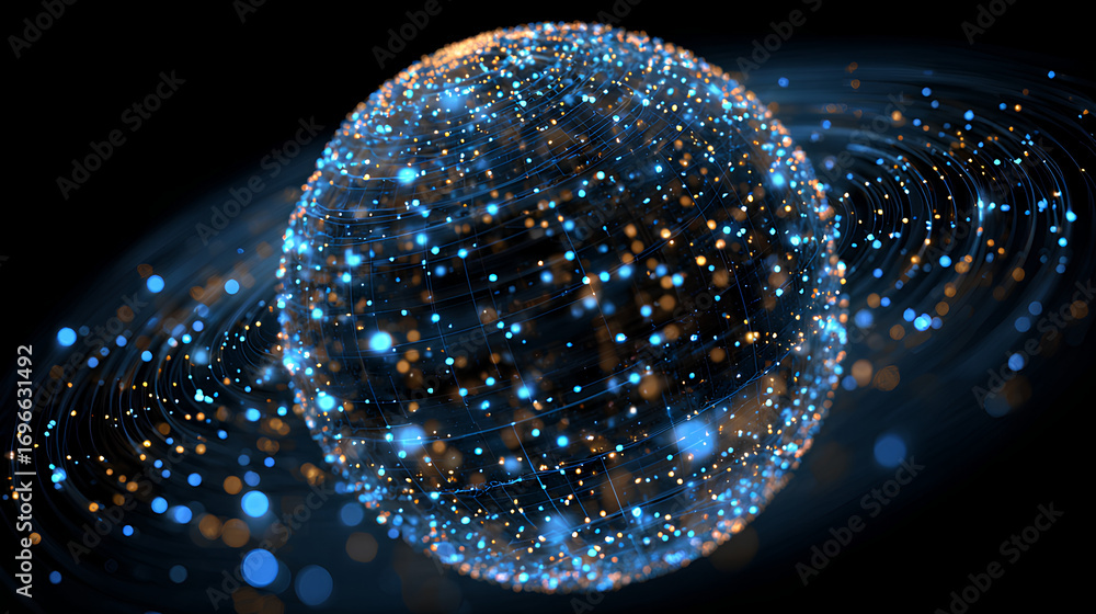 Poster digital intelligence planet visualization glowing sphere abstract technology