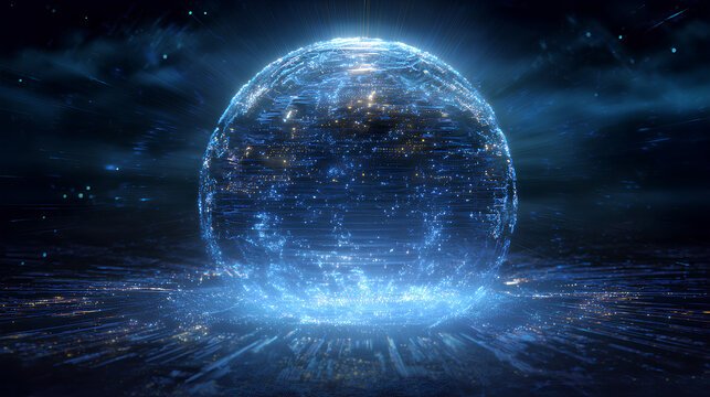 Digital Intelligence Planet Visualization Glowing Sphere Abstract Technology