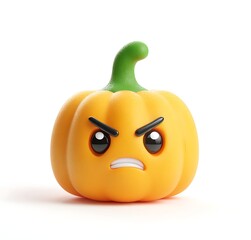 Pumpkin head emoji, angry expression, white background, simple design, cartoon style, cute appearance, simple shape,
