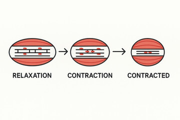 Muscle Contraction Process Illustration: Relaxation, Contraction, Contracted States [Illustration]