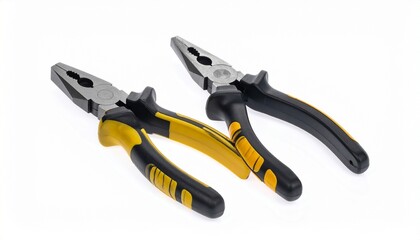 Obraz premium Durable metal pliers with rubber grip strong construction repair hand tool isolated on white background 