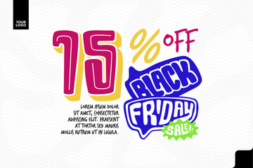 Black Friday Sale Banner with 5 Percent Discount Text in Colorful Doodle Pop Art Style Vector