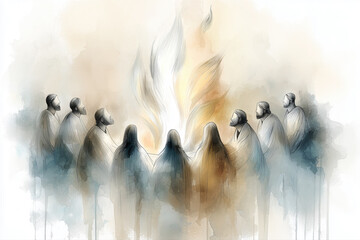 Holy Spirit Descenting on Apostles Illustration Concept