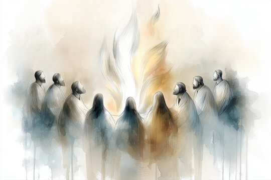 Holy Spirit Descenting on Apostles Illustration Concept