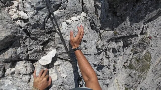 The extreme trekking to Vetta Orientale of Corno Grande, 2907 meters in Abruzzo region, with Ferrata Ricci climbing way
