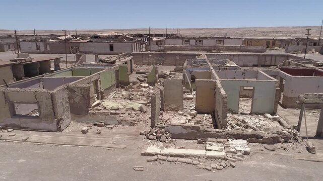 Aerial drone videos of Chacabuco nitrate town in the Atacama Desert, Chile