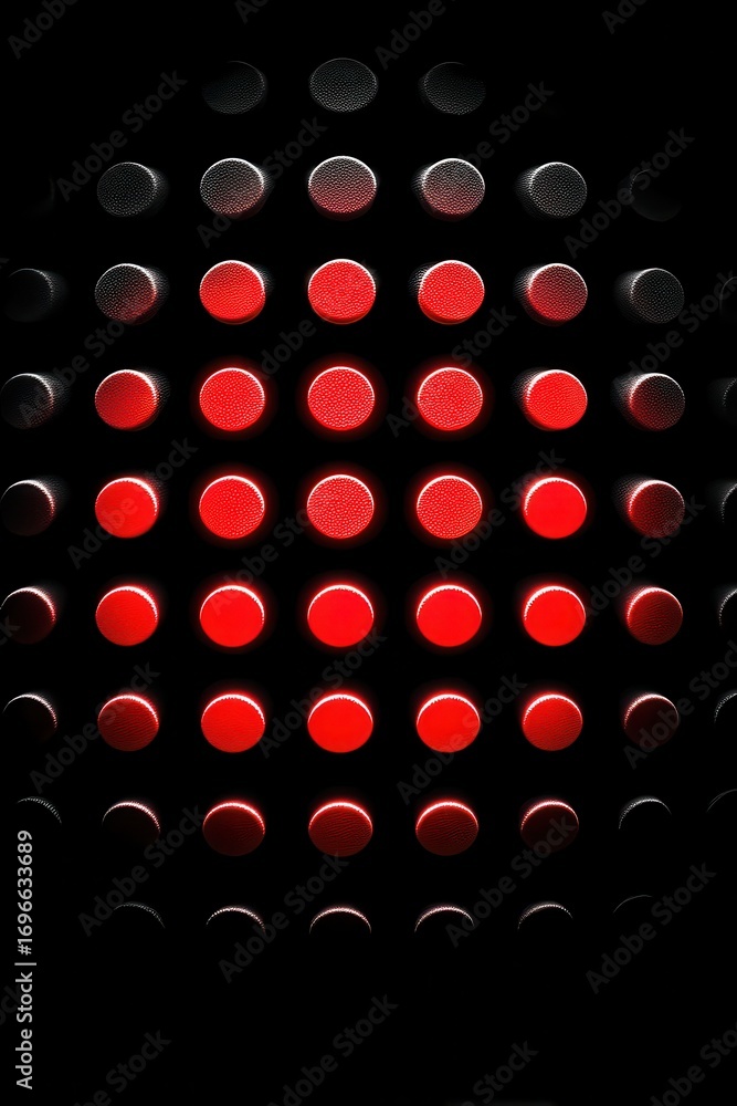 Poster abstract design with repeating red circles on a dark background