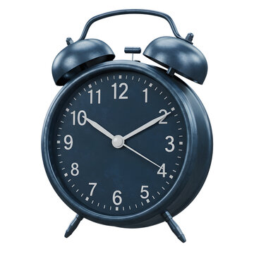 Navy Blue Twin Bell Alarm Clock Showing Ten Past Two OClock.
