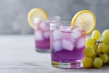 Chilled lavender lemonade with zesty lemons, surrounded by sunlit grapes, whispers of spring equinox celebrations and wellness retreats