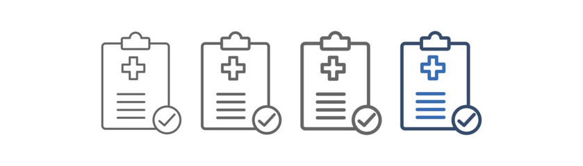 
outline icon set clinical with document design and plus sign and check mark