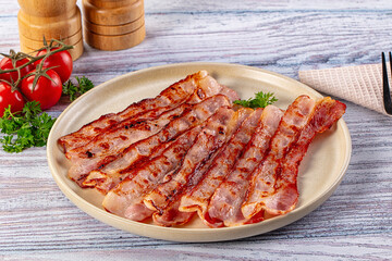 Fried pork bacon for breakfast