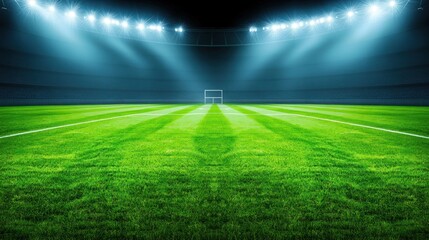 Empty soccer field at night under stadium lights