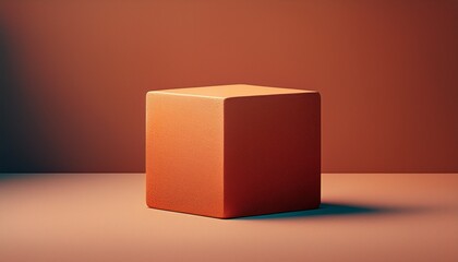 simple textured terracotta colored cube on a muted background